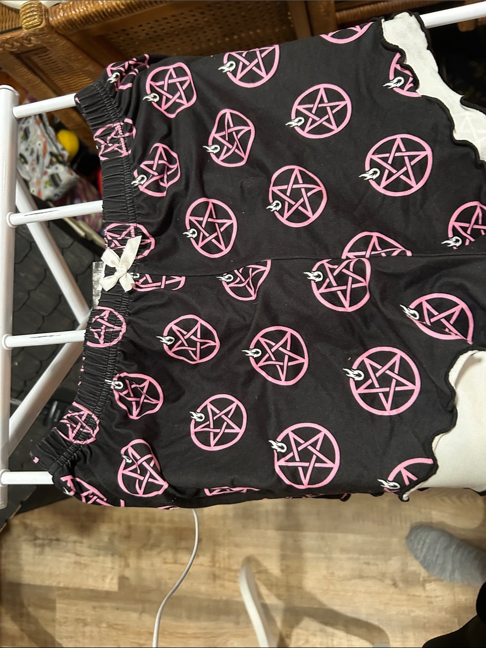 Too Fast Black Pajama Shorts with Pink Pentagram Print